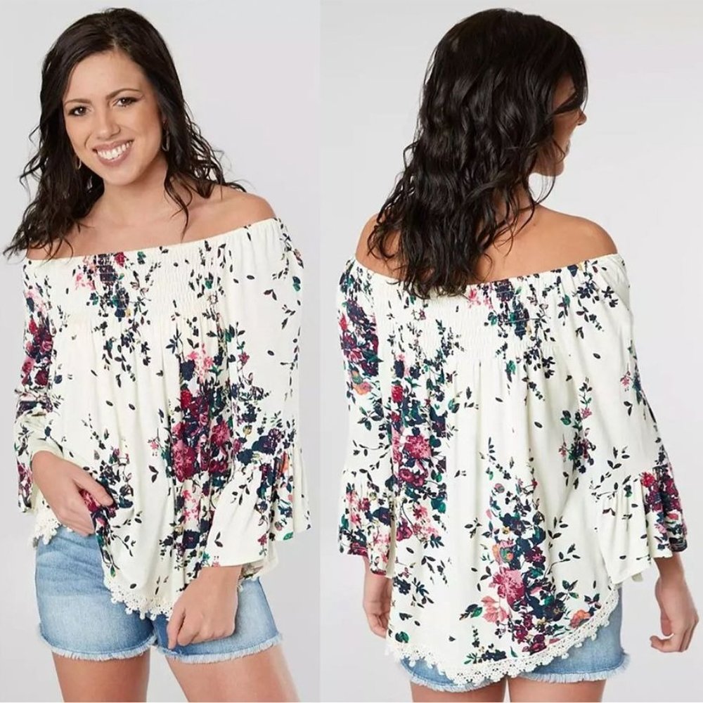 LUQ Eyeshadow Off The‎ Shoulder Boho Floral Top Sz M